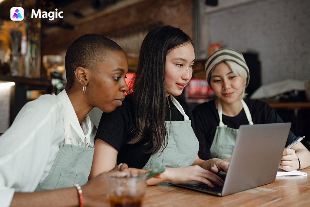 restaurant staff checking sales