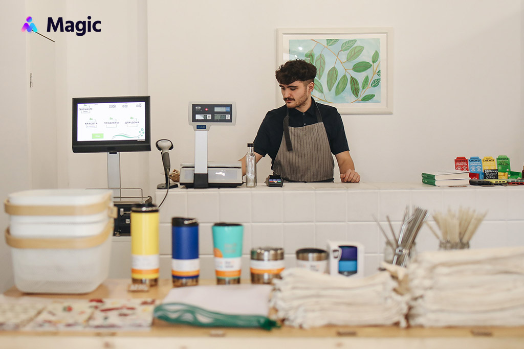 business owner checking sales